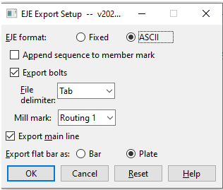 SDS/2 Export to EJE Setup